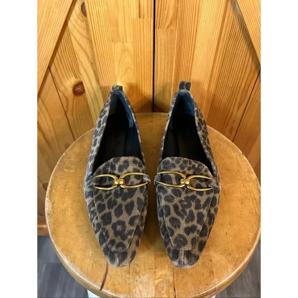 Veronica Beard Champlain Suede Chain Leopard Loafers Size 8M